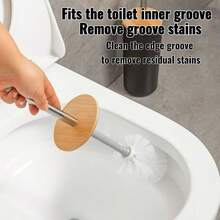[1 Toilet Brush Cleaning Kit] Bamboo Toilet Brush With Long Handle And Plastic Storage Bucket, Portable Design, Toilet Cleaning Tool, Luxury Style Bathroom Accessories