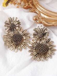 1 Pair Retro Chic Double-Layer Alloy Daisy Flower Dangle Earrings, Versatile Minimalist Fashion Design For Women - Daisy Flower Earrings - View 8