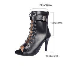 Women's High Heel Pointed Toe Lace-Up Hollow-Out Dance Fashion Boots - Black - View 6