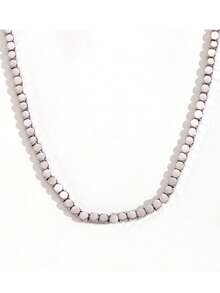 1pc Stainless Steel Square Beaded Necklace, Fashionable Gold Color, Suitable As A Gift - necklace - View 15