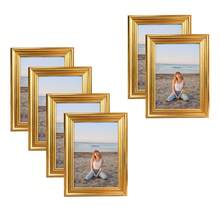 4 件/6 件时尚画廊装饰相框，金色相框，适合 3.5x5 英寸、4x6 英寸、5x7 英寸、6x8 英寸、8x10 英寸照片，水平或垂直显示，适合捕捉浪漫时刻、婚礼亮点、北欧卧室、现代客厅（照片仅供参考，随机包含相纸） - 彩色 - 查看 3