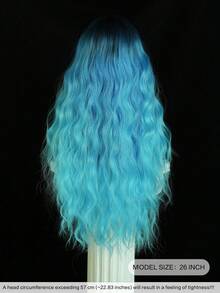 PIAOYUN Halloween Costume Wig Combined With Long Wavy Curly Blue Wigs For Women Natural Dark Roots Synthetic Wig Daily Use Heat-Resistant Party Wig