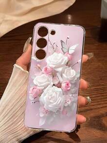 1 pieza Rosa Funda de teléfono transparente y suave con diseño de flor de rosa y mariposa, compatible con Samsung Galaxy A04e/12/A13/A14/A34/A50/A52/A53/A54/S21/S22/S23/S24/S25/S25Ultra, versión internacional, no la versión nacional - transparente - Ver 7
