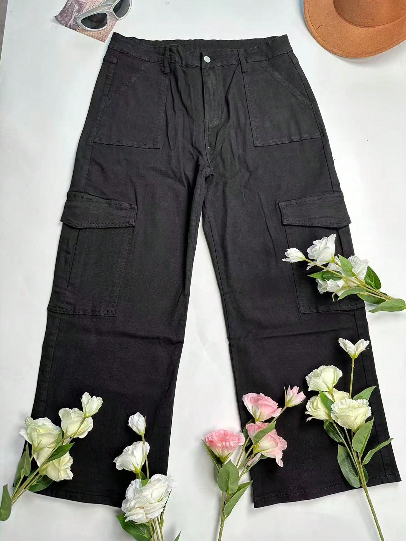 بنطلون كارجو فضفاض مستقيم بلون أحادي للنساء بطراز...