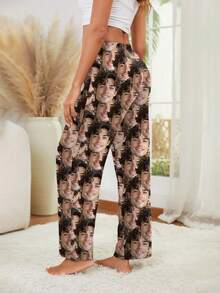 Customized Women's Pajama Pants, Unique Couple's Big Head Photo, Couple Face Replacement And Pet Face Swap, Holiday Atmosphere - Celebrity Big Head Photo Fan Merchandise