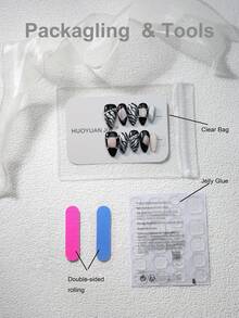 冬季秋季 10 件杏仁形迷人手工闪亮银色闪光斑马条纹欧式全覆盖假指甲套装优雅猫眼黑白酷炫虚荣魅力全覆盖亚克力按压指甲套装适合女士和女孩婚礼指甲 1 件迷你指甲锉和 1 张粘性标签 - 黑色 - 查看 8