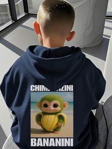 1pc Tween Boy Thermal Lined Thick Warm Sweatshirt, Young Student Clothing, Suitable Autumn/Winter Long Sleeve Top - Navy Blue - View 5