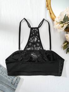 1pc Women's Backless Lace Patchwork Underwear - Black - View 7