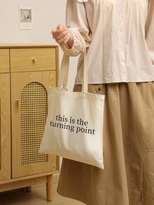 1 Pc This Is The Turning Point Quote Pattern Tote Bag Shoulder Bag For Travel Daily Commute Women's Shopping Bag, Best Gift For Her,  Folding Shoulder Bag Summer Beach Holiday Bag Travel Gift For Man Woman