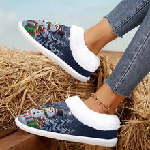 Regalo de Navidad, Pantuflas interiores/exteriores lindas de Papá Noel y Muñeco de Nieve, Pantuflas suaves para la casa, Zapatos de casa cómodos y esponjosos, Pantuflas de dormitorio cálidas de invierno, Suela de goma antideslizante