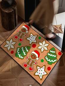 1 buc. Bestseller de Crăciun - Decorațiune de Crăciun - Decor de sărbători - Crăciun - Omuleț de turtă dulce - Covoraș de brad de Crăciun - Covoraș mic - Flanel moale 900GSM, Lavabil la mașină, Durabil, Rezistent la pete, Uscare rapidă, Potrivit pentru covorașe de ușă de interior/exterior, Decor de casă, Dormitor, Bucătărie, Fotografie, Recuzită, Cadouri de decorare exterioară, Cadouri de sărbători, Covoare, Toate anotimpurile