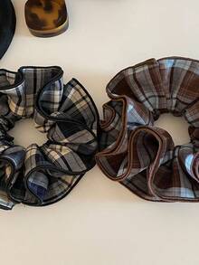 1pc Four-Layer Lock-Edge Checked Pleated Big Hairband For Girls - Versatile And Fashionable Hair Accessory ,Ponytail Holders ,Hair Elastics ,Hair Rubber Bands ,Scrunchies ,Hair Rope ,Elastic Hair Tie ,Makeup