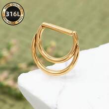 1pc 316L Stainless Steel D-Shape Double Layer Nose Septum Clicker - Suitable For Nose Ring, Cartilage, Ear Helix, Hinged Segment, Seamless Daith Conch Piercing Jewelry, 16G - 1pc - View 11