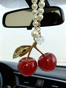 1pc Red Cherry Fashionable Car Interior Decor, Car Hanging Decoration, Car Ornament, Car Accessory, Women's Car Tray - one-size - View 10