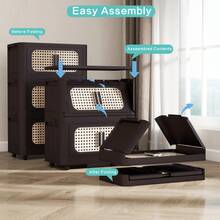 Retro Brown,20" Side Wide Folding Storage Cabinet ,5 Tiers,19.69"*11.81"*50.00",Collapsible Storage Bins With Magnetic Door, Plastic Storage Cabinet With Wheels