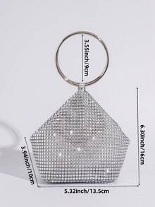 Bolso de mano con decoración de strass, de forma asimétrica para fiesta, sofisticado bolso de mano con asa redonda, bolso de maquillaje, bolso de mujer de estilo europeo y americano de moda - Plateado - Ver 9