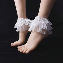 A Pair Of Women's Three-Layer Lace Trim Socks With Foot Covers, Princess Outfit JK Style Sweet Mesh Socks Accessories