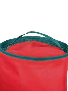 1pc Oxford Cloth Christmas Gift Packaging Storage Bag, Red Wrapping Paper Storage Bag With Green Handle, Easy To Carry Cylindrical Container - Red - View 6
