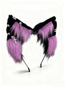 Plush Realistic Animal Ear Cute Headband For Women Party Cosplay Hair Accessories, Handmade Fluffy Cat Ear Metal Punk Cosplay Convention Props Ear Decor (Accessories Not Included)