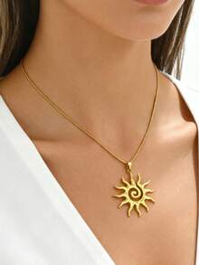 1件复古太阳图腾吊坠项链，女士不锈钢链项链，日常派对首饰礼品，18K金