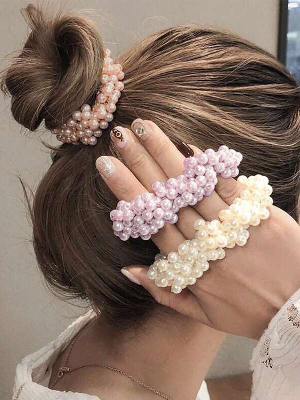 1 pieza/3 piezas Diadema con perlas de imitación de colores a la moda y sencilla, diadema versátil para moño y cola de caballo, accesorios para el cabello de mujer, regalos, viajes, regalos para mujeres, artículos para el cabello, rellenos de calcetines