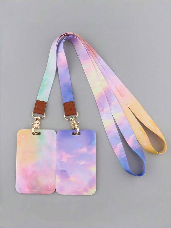 1 Set Minimalist Starry Sky & Heart ID Badge Lanyard, Cute With ID Card Holder, Heavy Duty Retractable Key Chain Reel, Teacher Nurse Office Gift