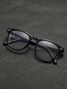 1pc Unisex Retro Y2K Style Plain Lens Glasses, Casual Wear Blue Light Blocking Glasses - Clear - View 4
