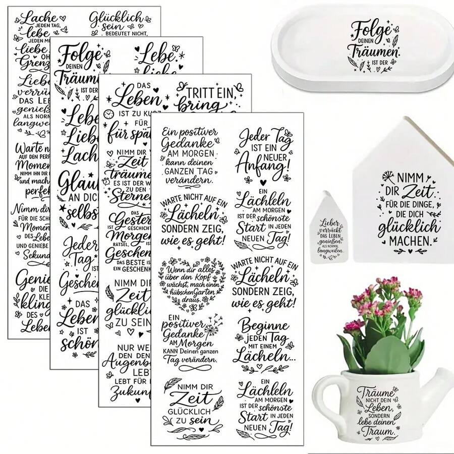 40pcs German Positive Quote Stickers Theme Rub On Transfer Stickers Decals Set - Motivational Sayings Transfer Paper For Furniture, Glass, Easy Apply DIY Home & Life Inspired - Multicolor - View 1