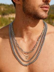 1pc Punk Metal Silver Cuban Link Chain Necklace, Fashion Choker Necklace For Men, Unisex Hip Hop Jewelry Accessory For Concerts, Parties, Bars