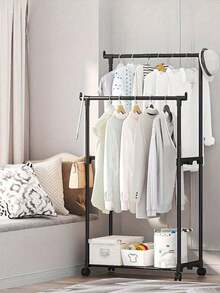 1pc Simple Floor To Ceiling Clothes Rack Storage Rack, Shoe And Hat Rack, Home Clothes Rack, Balcony Clothes Rack, Floor To Ceiling Bedroom, Home Clothes Rack, Indoor Balcony, Simple Clothes Rack, Movable Storage Rack - Multicolor - View 9