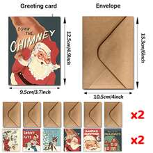 12pcs/24pcs Vintage Santa Claus & Reindeer Design Christmas Greeting Cards With Envelopes, Holiday & New Year Wishes, Chinese New Year Greetings, Christmas Winter Party Invitations, Christmas Decorations