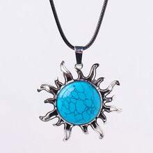 1 Stück Natürlicher Kristall Sonnenanhänger Halskette, Unisex Natürlicher Stein Lederband Schmuck, spirituelles Geschenk zu Weihnachten und Geburtstag