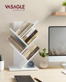 Bookcase, Tree Shape, Standing Shelf, 5 Levels, Corner Shelf, Space-Saving, Storage Shelf for Bedroom, Living Room, Home Office - Wolkenweiß - Übersicht 1