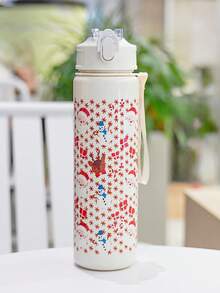 1pc 750ml/26oz Christmas Themed Straw Sports Water Bottle, Compact & Portable, Leak-Proof, Suitable For School, Office, Outdoor Activities, Running, Fitness, Perfect Christmas Gift - Multicolor - View 7