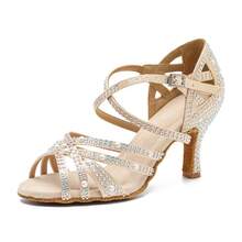 New Hot Selling Women's Latin Dance Shoes With Rhinestone Pearl Satin Tango Salsa Ballroom Dancing Shoes Ladies' Wedding Shoes Indoor Party High Heels Sandals 7.5cm High Heels