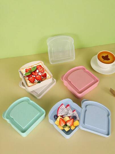 1pc Portable Bamboo Fiber Lunch Box For Toast, Bread And Sandwich School Supplies,Back To School