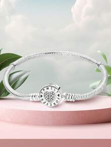 1 pieza Elegante brazalete básico de plata de ley 925 con corazón retorcido de 16-21 cm para mujer, regalo para novia, joyería fina para damas - Plateado - Ver 3