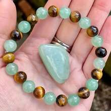 1 pieza Pulsera de estilo bohemio con piedras naturales de aventurina verde y ojo de tigre, hecha de materiales naturales, honra a la naturaleza, purifica la mente y equilibra las emociones. Como pulsera de la suerte, trae buena suerte y riqueza, adecuada para uso casual diario y como regalo para reuniones con amigos.