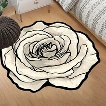 1pc Premium Round Cream Floral Rug, Asymmetrical Shape Carpet For Living Room, Bedroom, Sofa, Coffee Table, Vanity, Soft & Comfortable, Lightweight & Easy To Clean, Home Decor