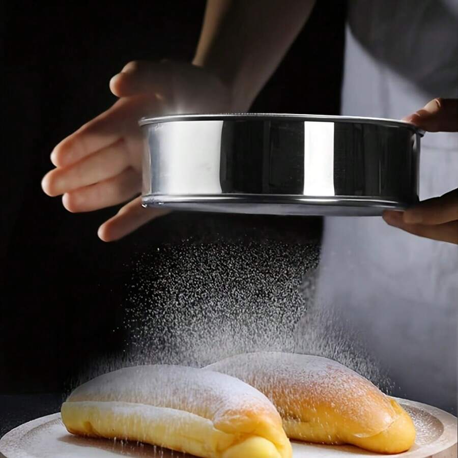 1 pieza Tamiz de harina de malla fina, Tamiz de cocción manual, Tamizador de azúcar en polvo, Adecuado para hornear pasteles, panes, pasteles, harina, cacao en polvo, tamizado de azúcar, magdalenas, herramienta y utensilio de cocina fácil de limpiar