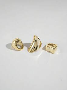 3pcs Minimalist Fashionable Versatile CCB Geometric Square & Round Creative Unique Women Jewelry Ring Set, Suitable For Daily, Party, Casual Gathering, Gift