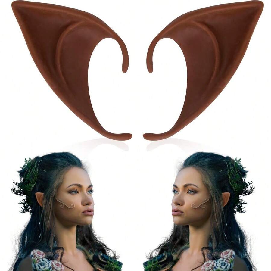 FRESHME Fairy Pixie Elf Ears - Cosplay Soft Pointed Ears Elven Masquerade Vampire Fairy Ears Makeup Costume Accessories - B - Tai yêu tinh ngắn màu nâu (1 đôi) - Xem 1