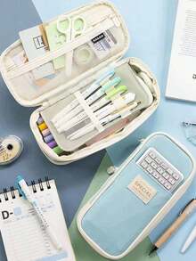 Cross-Border Exclusive Japanese And Korean Style Macaron-Colored Transformable Pencil Case With Large Capacity. Upgraded Stationery Box, Gift For And Students. Can Also Be Used As A Purse. Minimalist Storage Bag For Boys And Girls. Back To School,Pencil Pouch,School Bag - 海軍藍 - 查看 7