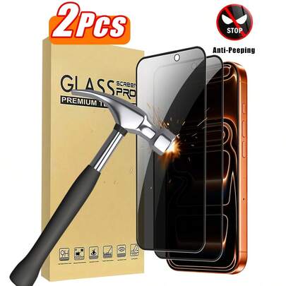 2片装钢化玻璃隐私屏幕保护膜，兼容 17 Pro Max/17/16/15/14/13/12/11/Mini/XS/XS Max/7/8 Plus，隐私屏幕保护膜，钢化玻璃隐私膜，手机壳配件，无气泡，防刮花