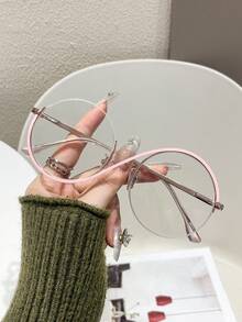 1 pieza Gafas de moda con lente transparente y diseño único de mujer con ojos de gato de metal con rhinestones - transparente - Ver 18