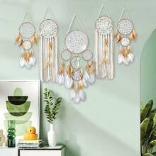 1 Piece Beige Dreamcatcher Ornament Handmade Cotton Thread Tassels Wooden Hanging Rod Feather Decor For Bedroom Wall Decoration Living Room Accent Home Party Decor Applicable To Christmas Halloween Thanksgiving Festival Gifts Christmas Gifts Thanksgiving Gifts Halloween Gifts Christmas Decorations Halloween Decorations Thanksgiving Decorations