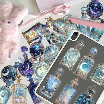 50张卡通魔术复古贴纸装饰月亮瓶DIY小册子行李箱装饰贴手机滑板PET贴纸