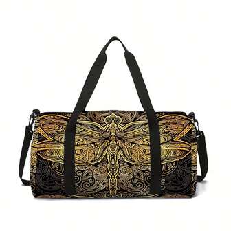 Trollslända och snöbergsmönster tryckt reseväska med stor kapacitet, bärbar hopfällbar förvaringsväska