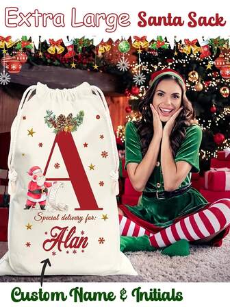 Personalized Santa Claus Gift Bag - Extra Large Personalized Santa Claus Gift Bag, Customizable With Name Printing, 3 Size Options, Canvas Cute Style Party Favor Bag With Drawstring, Suitable For Bulk Christmas Gifts. Christmas Gift, Extra Large Santa Claus Gift Bag, Christmas Stocking Bag, Holiday Gift Bag, Personalized Christmas Gift Bag, 2025 Family Gift
