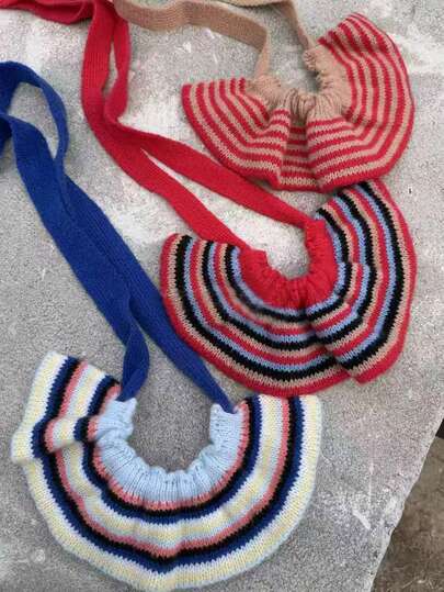 1pc Striped Bohemian Polyester Scrunchie, Contrast Color Knitted Hair Tie, Daily Wear, Autumn/Winter ,Hair Ties ,Scrunchy Hair Ties ,Beauty